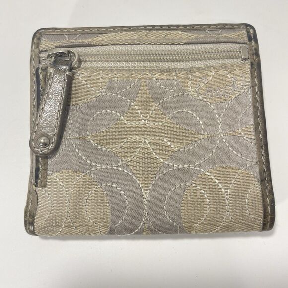 Lot of 2 Coach Tan Gray Signature Canvas Leather Wristlet Wallet Signature - Picture 12 of 16